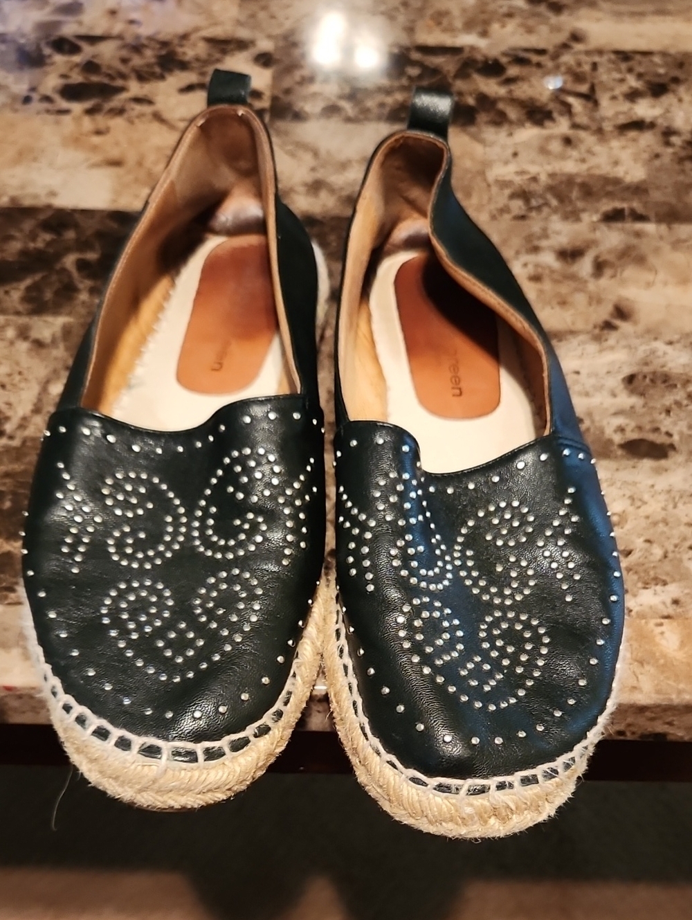 Patricia Green Black Studded Leather Espadrilles